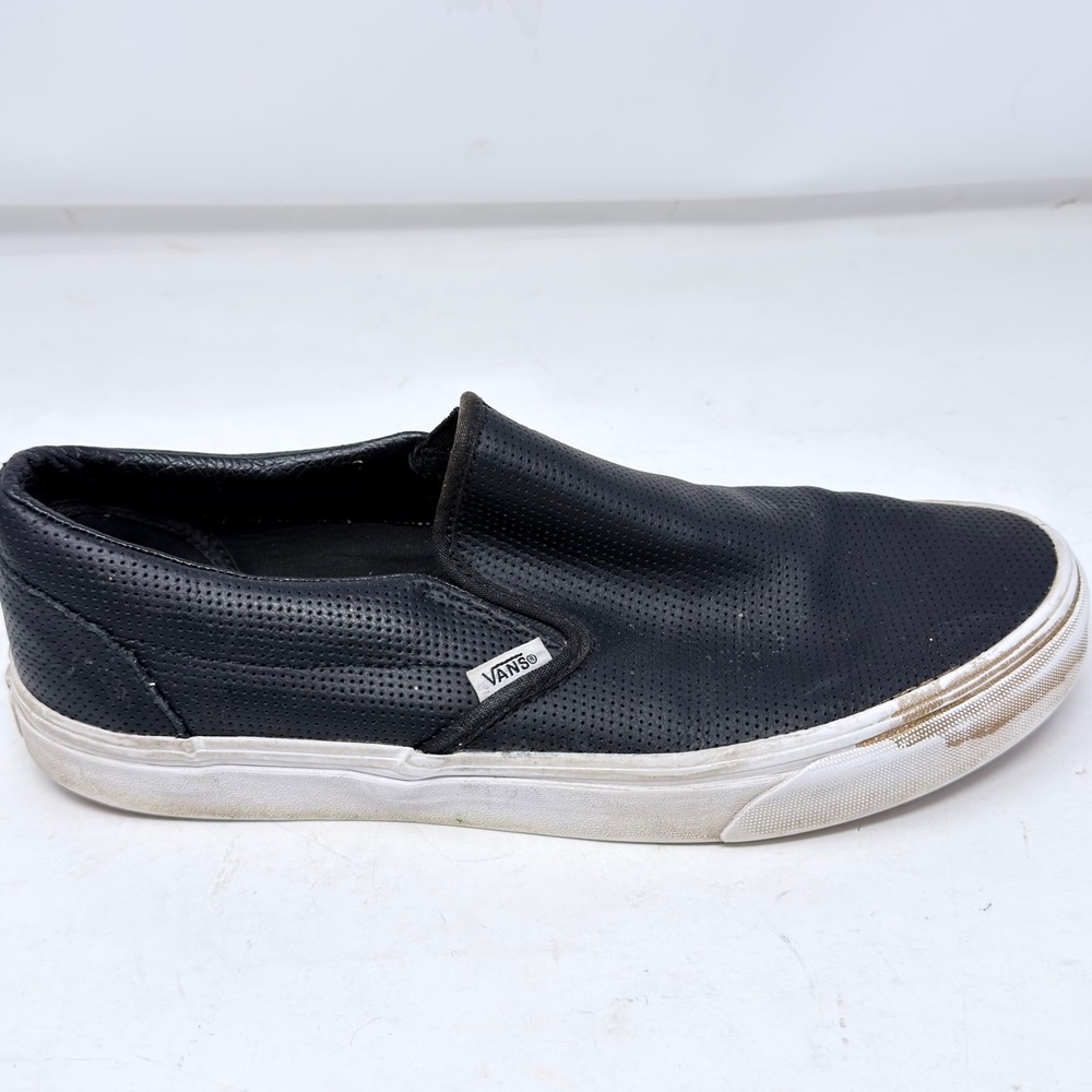 Vans Classic Slip On Shoes Black Perforated Leather Mens 9.5 Womens 11 Sneakers - Picture 9 of 14
